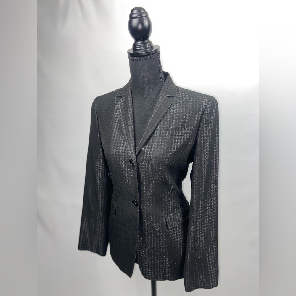 Vintage Blazer Black Suit Jacket Anne Klein Size 4 Shimmery Houndstooth